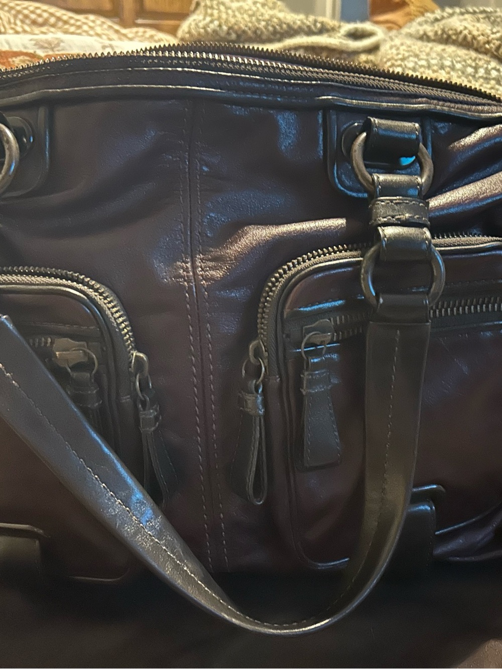 Coach Cambridge leather zip top tote in plum